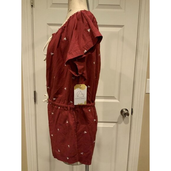 Intimately Free People Red & White Santorini Off-Shoulder Romper W/Tie, Size S - Picture 6 of 10